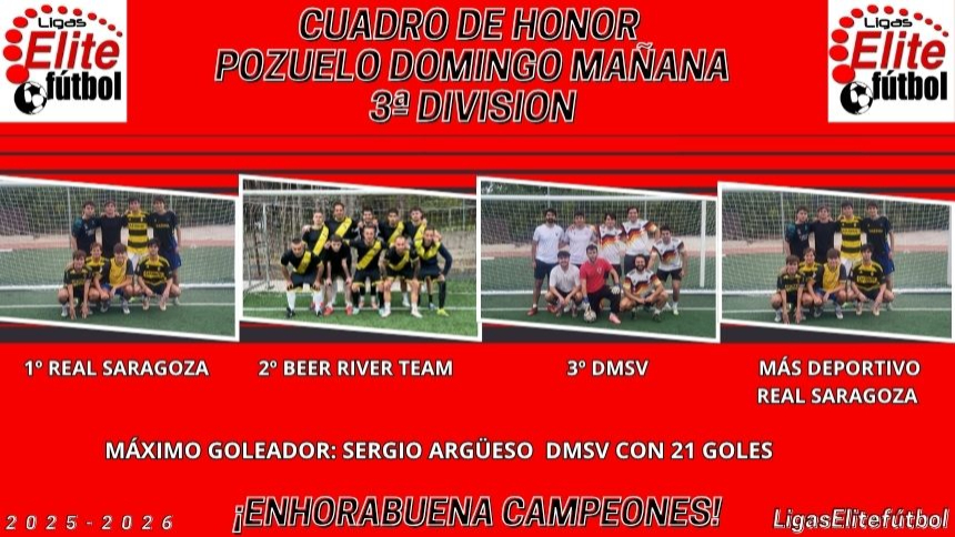 CUADRO DE HONOR. POZUELO DOMINGOS MAÑANA 3ª DIVISIÓN